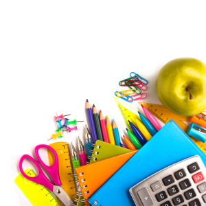 School supplies on white background