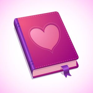 Vector illustration of pink diary, with heart for Valentines Day